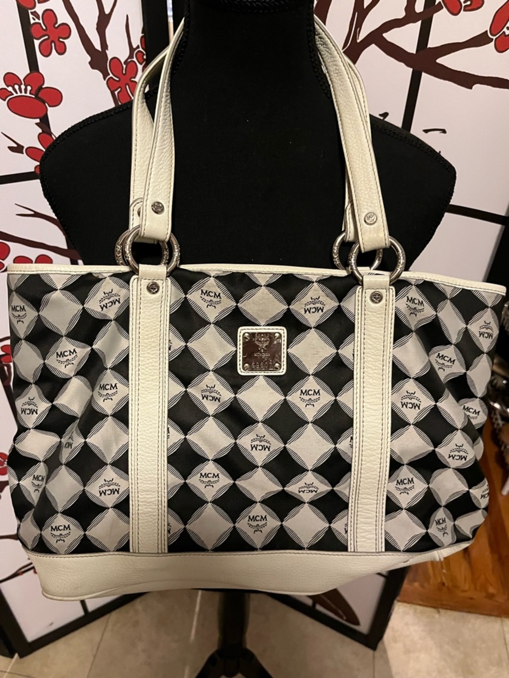 MCM Black & White Logo Tote Bag